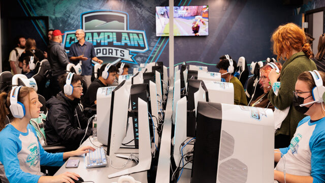 Students using computers in the esports arena