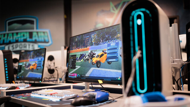 A computer station in the esports arena